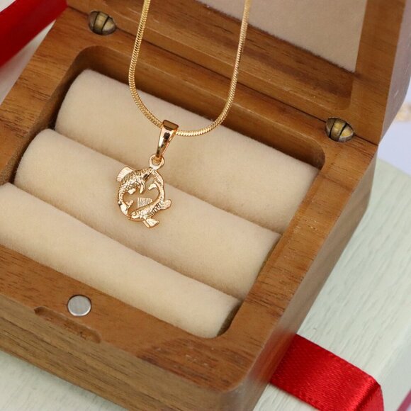 "Pisces Zodiac Rose Gold Pendant Artistic Dual Fish Charm, XPPT1473 - Picture 6 of 13